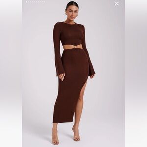 Flare Sleeve Knit Dress - Chocolate
